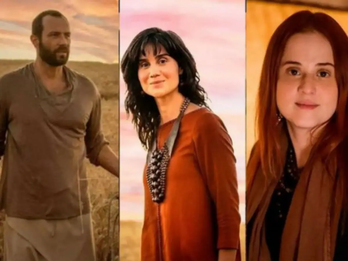 Elcana (Fernando Pavão), Ana (Branca Messina) e Penina (Júlia Guerra) em Reis (Reprodução/Instagram)