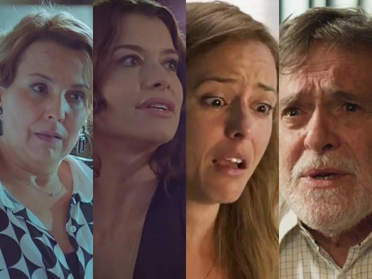 Elenice (Ana Beatriz Nogueira), Bárbara (Alinne Moraes), Érica (Fernanda de Freitas) e Santiago (José de Abreu) de Um Lugar ao Sol