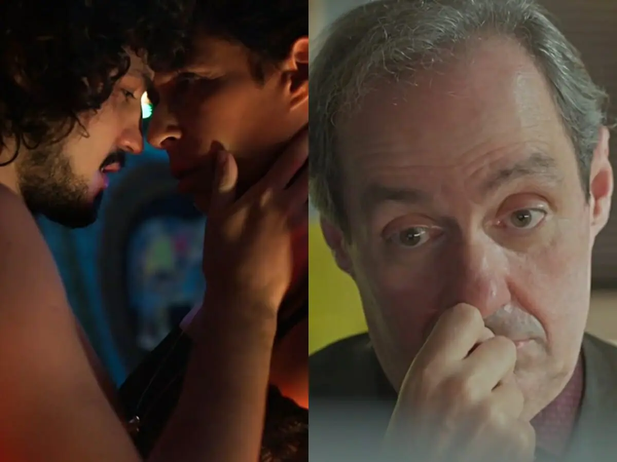 Felipe (Gabriel Leone), Rebeca (Andrea Beltrão) e Túlio (Daniel Dantas) de Um Lugar ao Sol