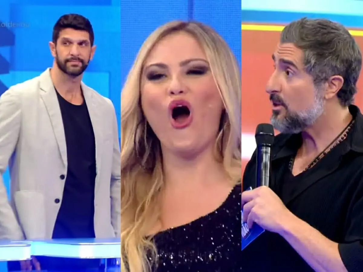 Guilherme Chelucci, Ellen Rocche e Marcos Mion no Caldeirão