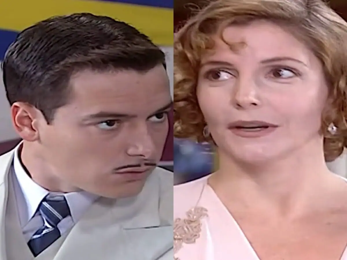 Heitor (Rodrigo Faro) e Dinorá (Maria Padilha) de O Cravo e a Rosa