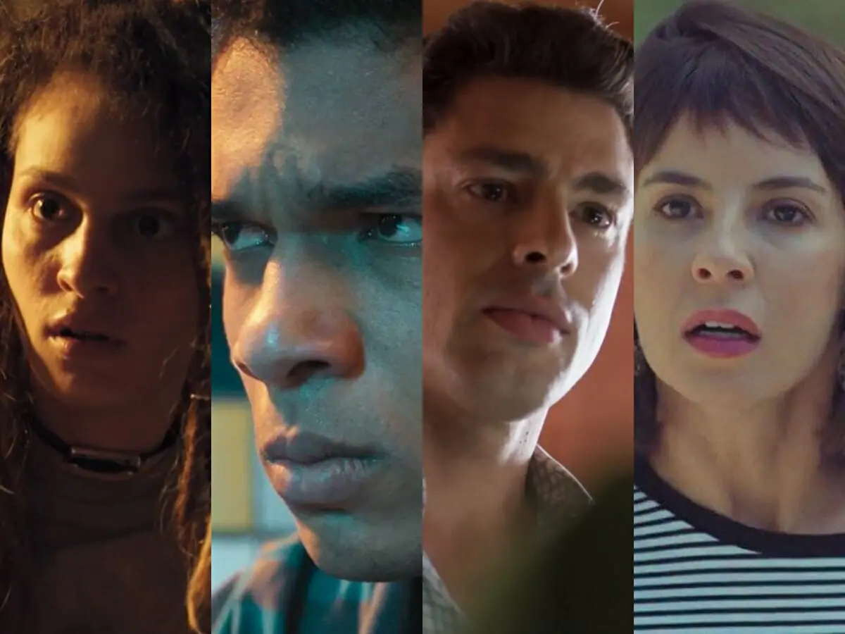 Joy (Lara Tremouroux), Ravi (Juan Paiva), Christian (Cauã Reymond) e Lara (Andréia Horta) de Um Lugar ao Sol