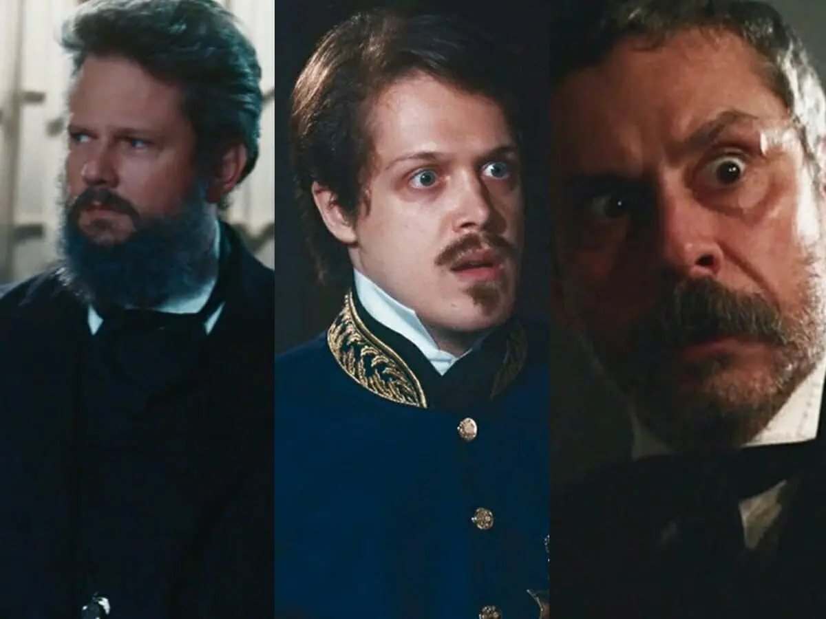 Pedro (Selton Mello), Gastão (Daniel Torres) e Tonico (Alexandre Nero) de Nos Tempos do Imperador