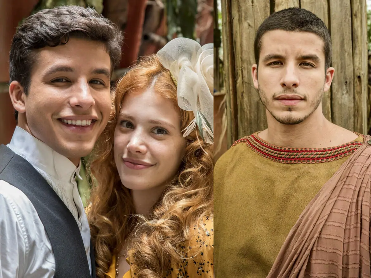 Ricky Tavares e Caroline Dallarosa em Além da Ilusão e, ao lado, ator em Gênesis (Divulgação) (Divulgação)