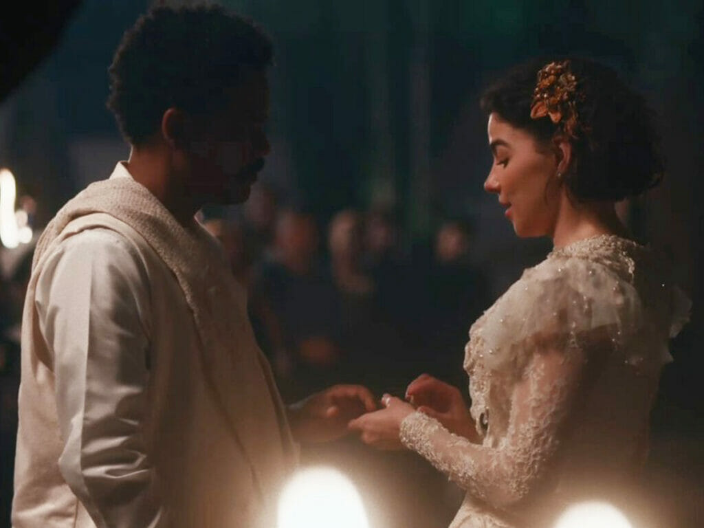 Samuel (Michel Gomes) e Pilar (Gabriela Medvedovski) em Nos Tempos do Imperador