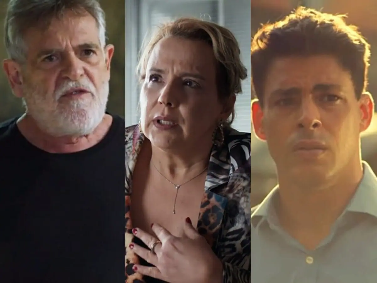 Santiago (José de Abreu), Elenice (Ana Beatriz Nogueira) e Christian (Cauã Reymond) de Um Lugar ao Sol