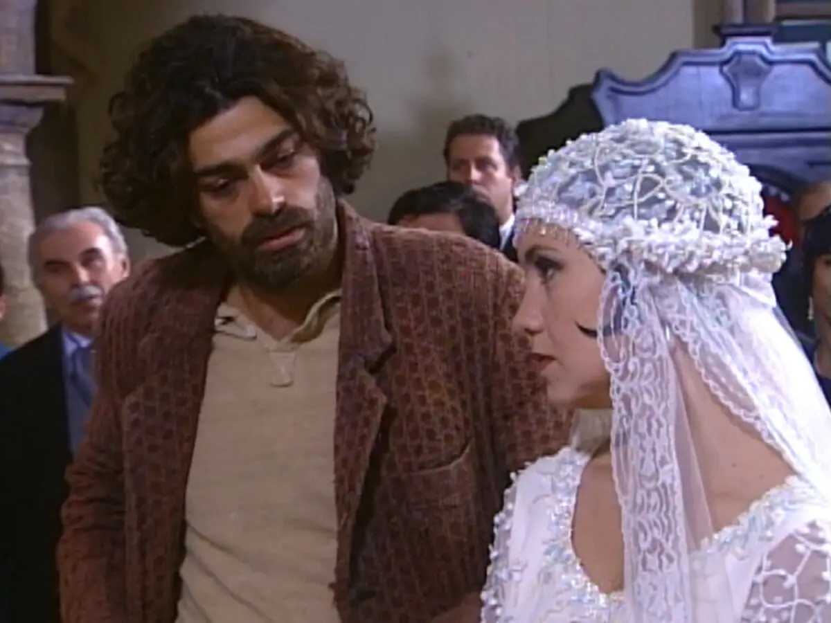 Petruchio (Eduardo Moscovis) e Catarina (Adriana Esteves) de O Cravo e a Rosa