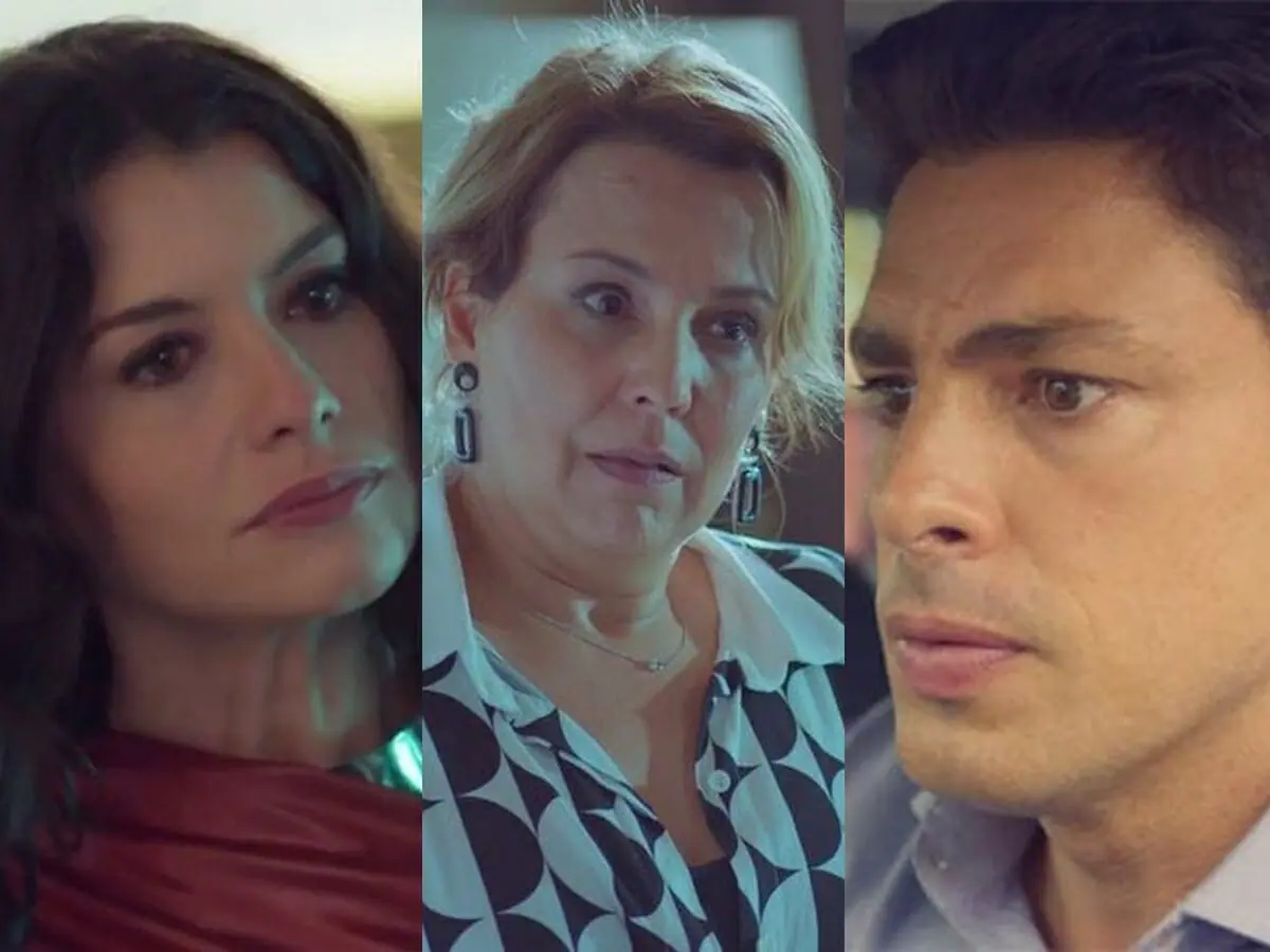 Bárbara (Alinne Moraes), Elenice (Ana Beatriz Nogueira) e Christian (Cauã Reymond) de Um Lugar ao Sol