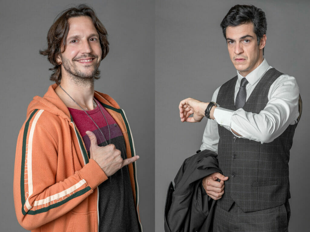 Neném (Vladimir Brichta) e Guilherme (Mateus Solano) em Quanto Mais Vida, Melhor! (Reprodução/Globo)