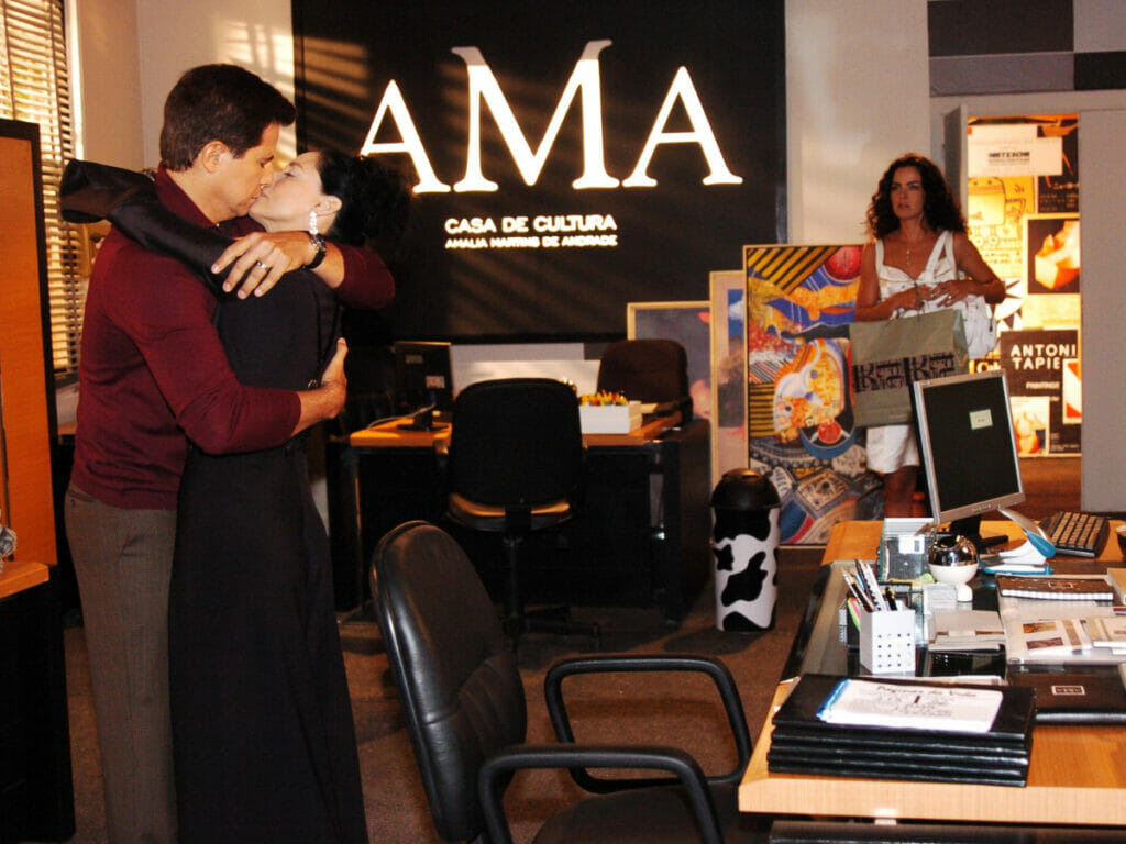 Silvio (Edson Celulari), Tônia Werneck (Sonia Braga) e Olívia (Ana Paula Arósio) em Páginas da Vida (Globo/Rafael França)
