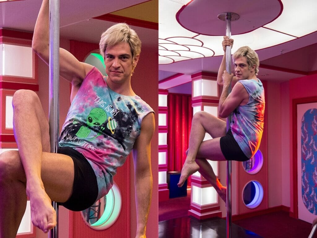 Flávia (Valentina Herszage) no corpo de Guilherme (Mateus Solano) em Quanto Mais Vida, Melhor!