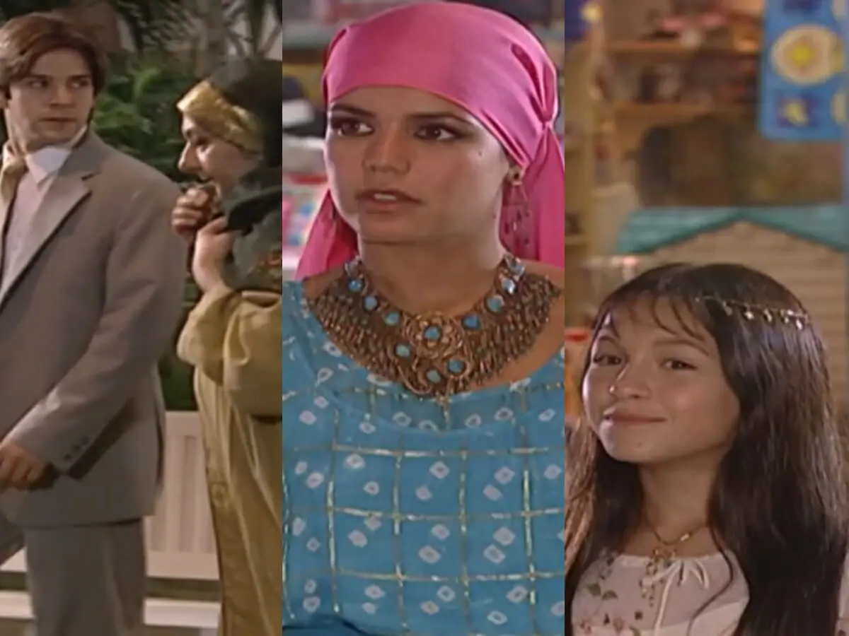 Lucas (Murilo Benício), Zoraide (Jandira Martini), Ranya (Nívea Stelmann) e Khadija (Carla Diaz) de O Clone