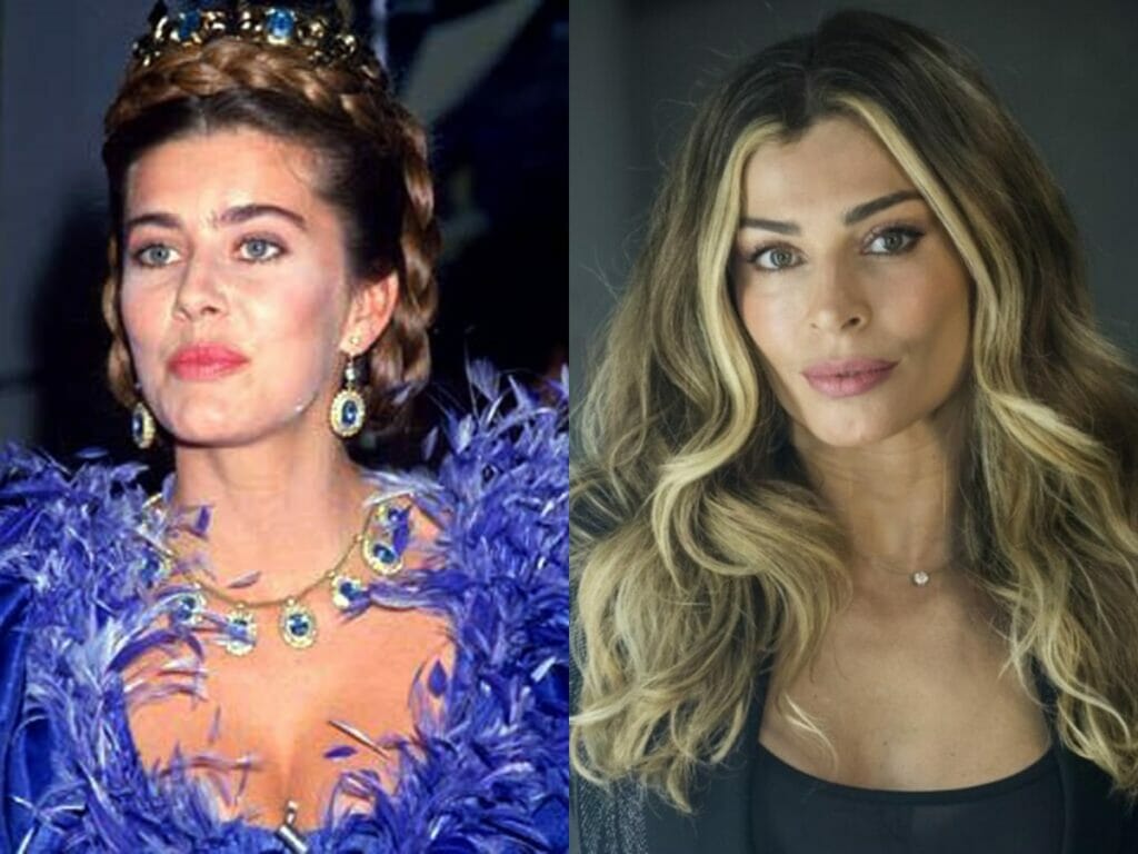 Maitê Proença como Dona Beija na Rede Manchete e ao lado Grazi Massafera, que integrará o reamke da história pela HBO Max (Reprodução: Rede Manchete/Globo)