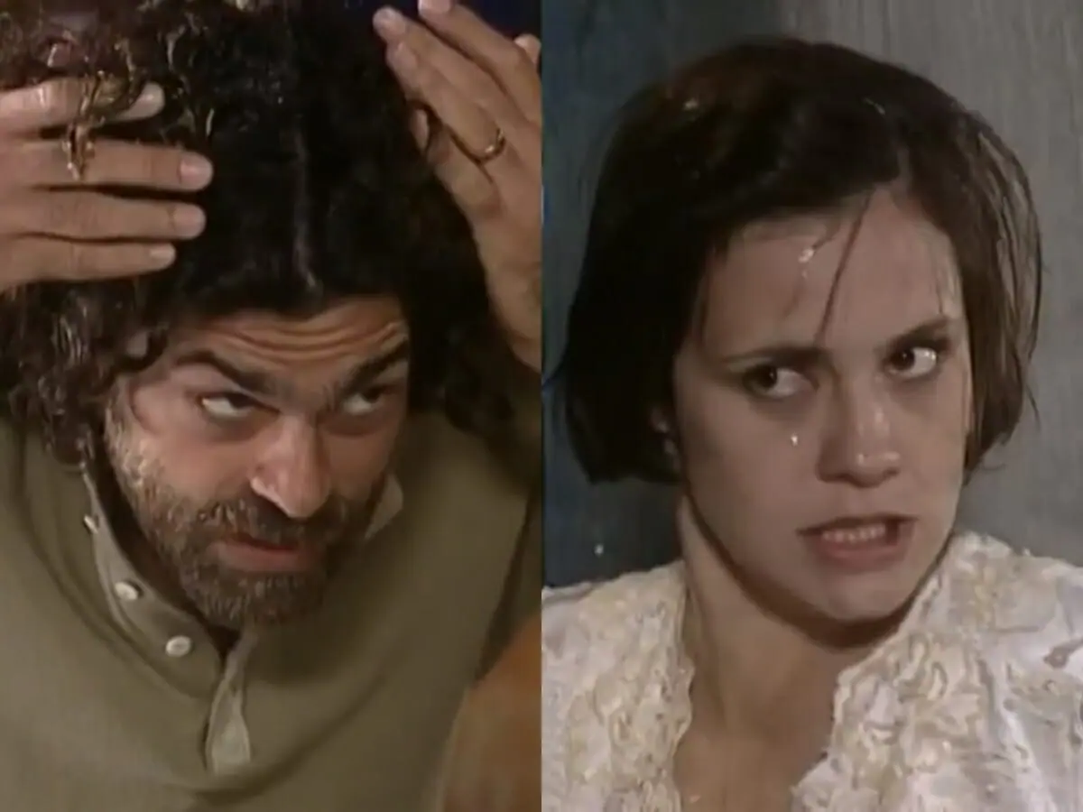 Petruchio (Eduardo Moscovis) e Catarina (Adriana Esteves) de O Cravo e a Rosa