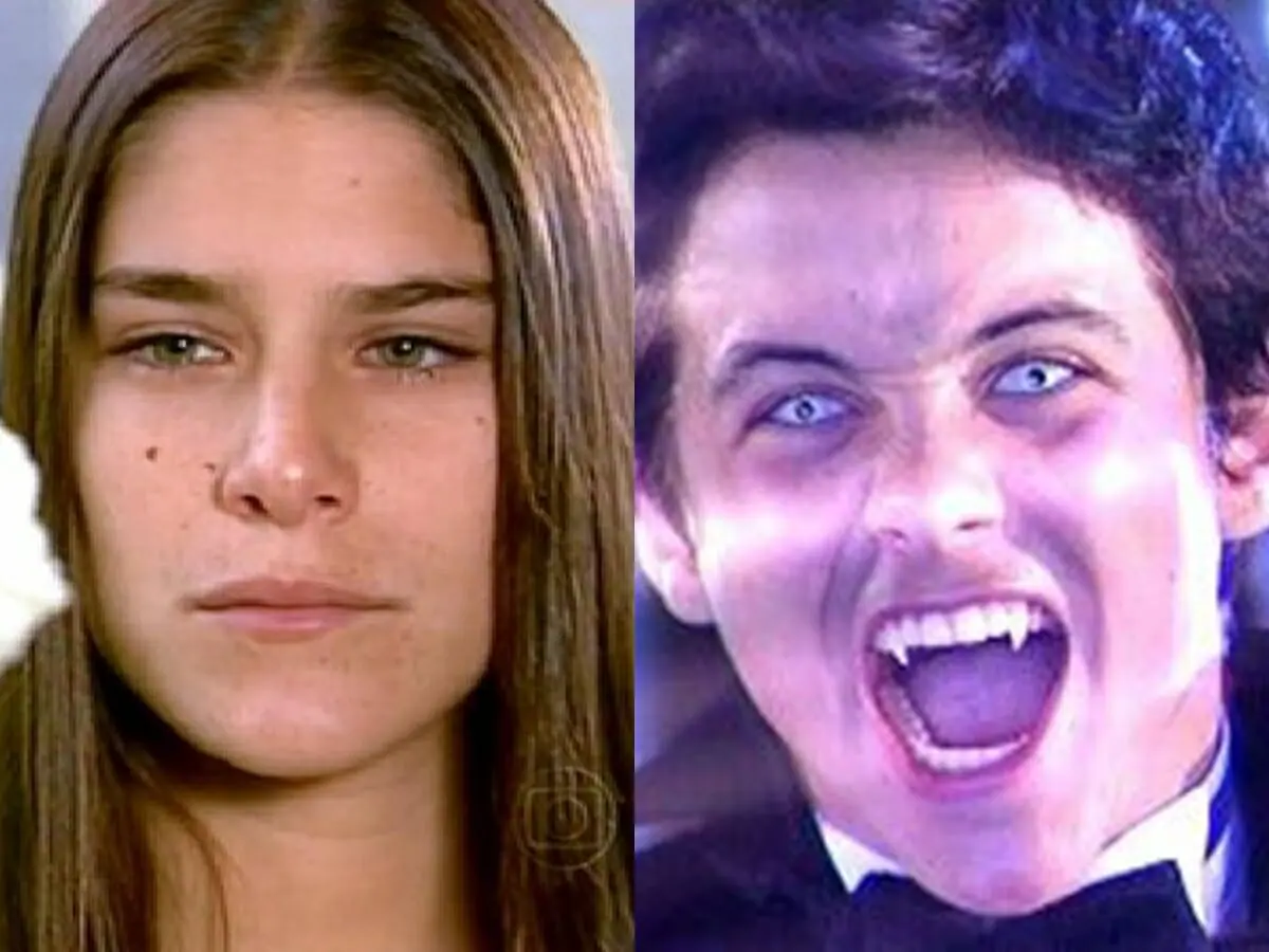 Priscila Fantin como Serena em Alma Gêmea e Kayky Brito como Zeca em O Beijo do Vampiro (Reprodução: Globo)