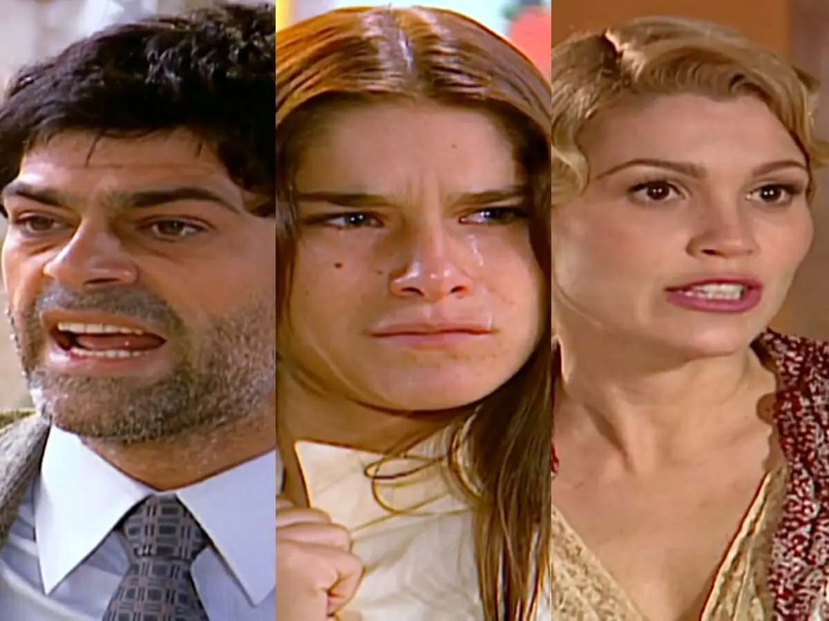 Rafael (Eduardo Moscovis), Serena (Priscila Fantin) e Cristina (Flávia Alessandra) de Alma Gêmea