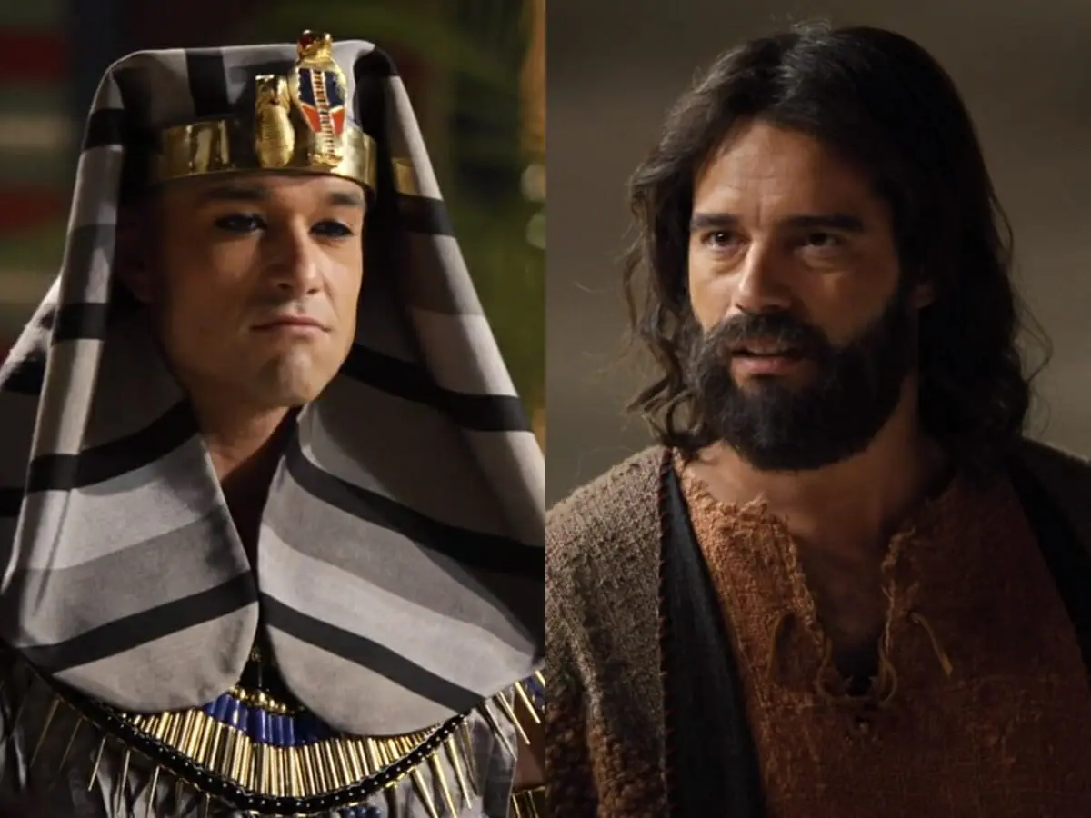 Ramsés (Sergio Marone) e Moisés (Guilherme Winter) de A Bíblia