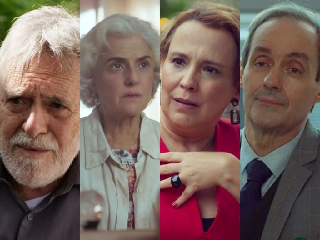 Santiago (José de Abreu), Noca (Marieta Severo), Elenice (Ana Beatriz Nogueira) e Túlio (Daniel Dantas) de Um Lugar ao Sol