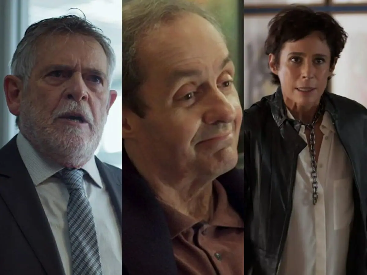Santiago (José de Abreu), Túlio (Daniel Dantas) e Rebeca (Andrea Beltrão) de Um Lugar ao Sol