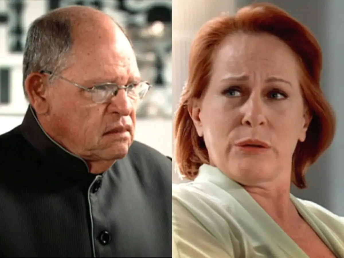 Vilma (Lucinha Lins) demite Hélio (Sívio Matos) em cena de Chamas da Vida (Reprodução: Record TV)