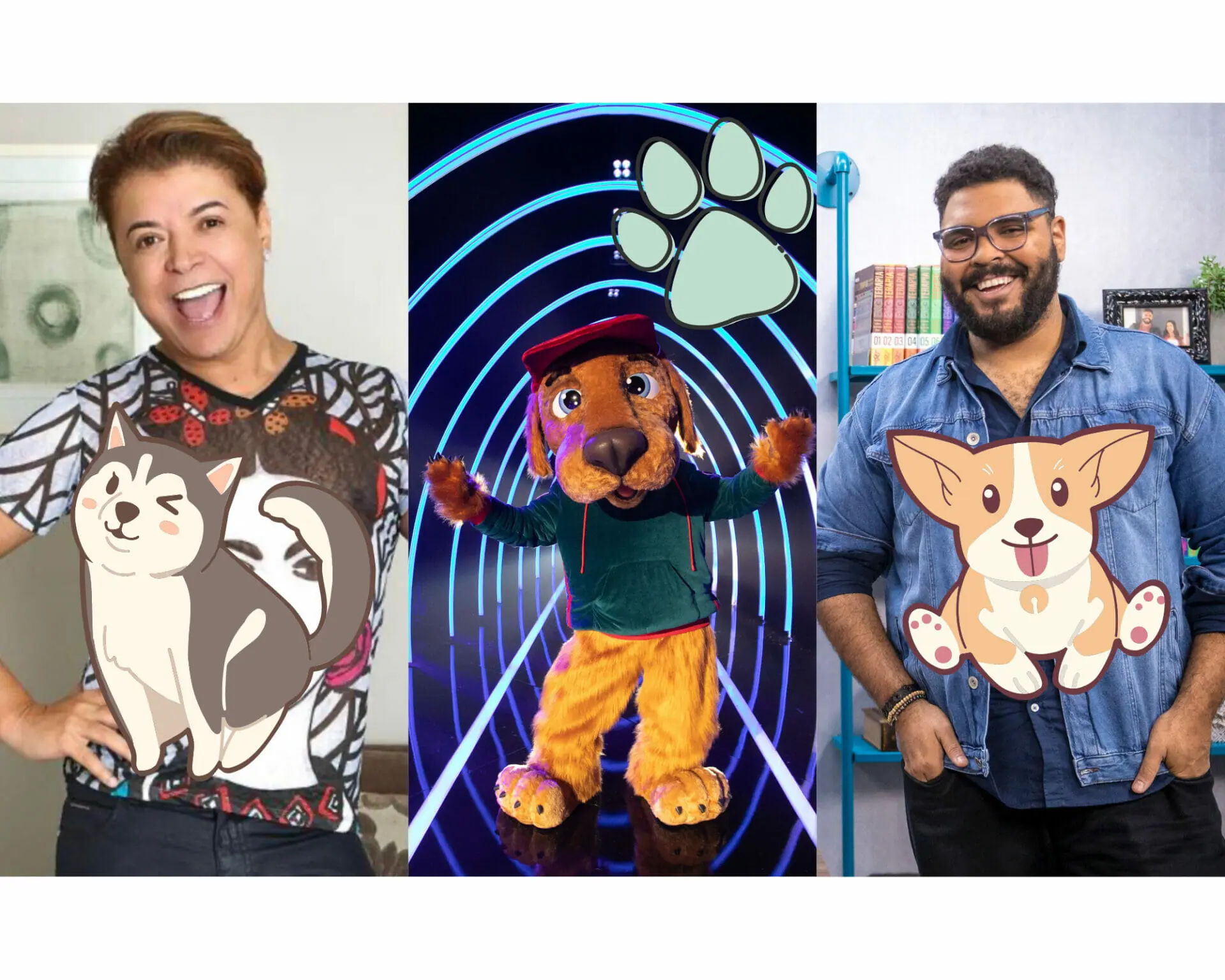 David Brazil, Paulo Vieira e participante do The Masked Singer Brasil (divulgação)