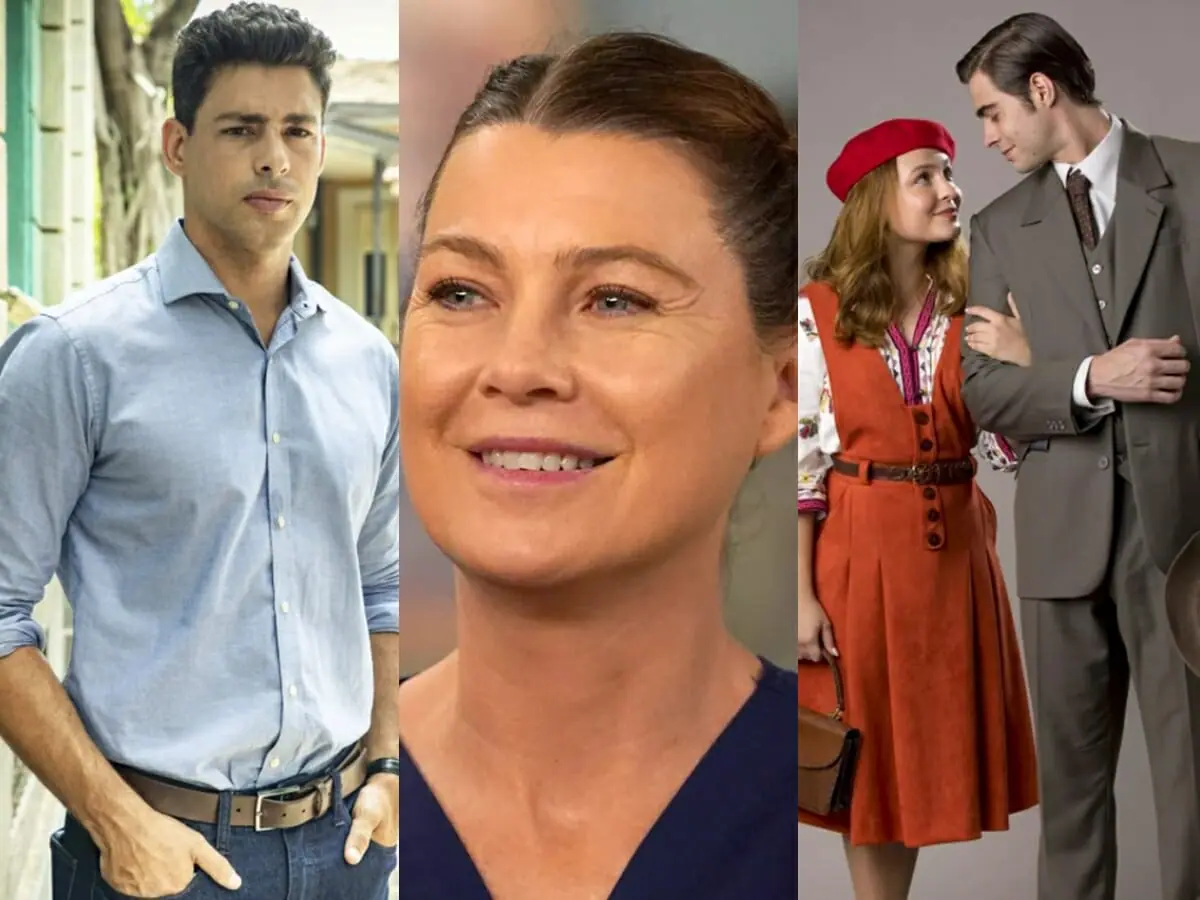 Christian (Cauã Reymond) de Um Lugar ao Sol, Meredith (Ellen Pompeo) de Grey's Anatomy, Isadora (Larissa Manoela) e Davi (Rafael Vitti) de Além da Ilusão