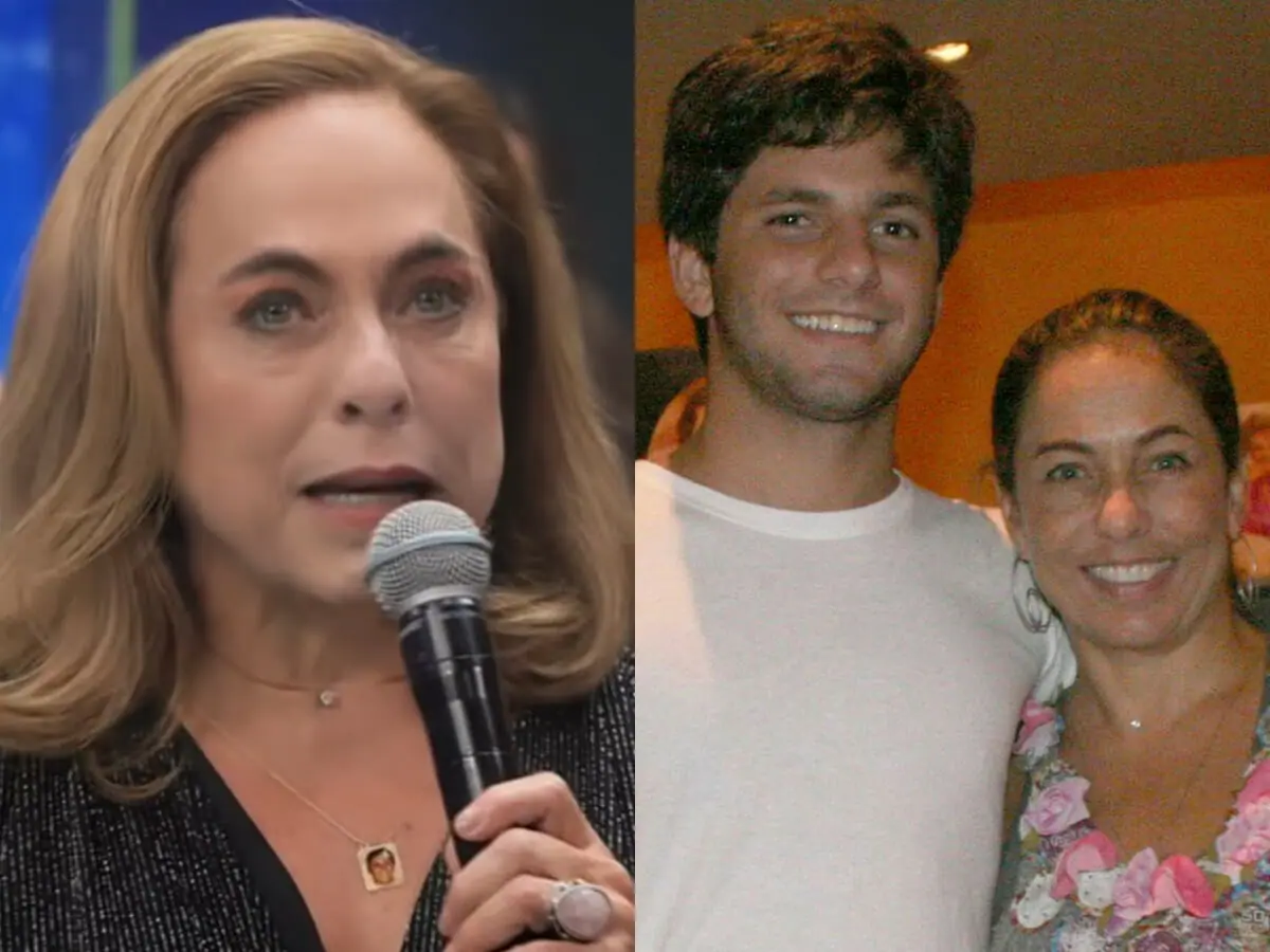 Cissa Guimarães no Faustão na Band e, ao lado, com o filho Rafael (Reprodução)