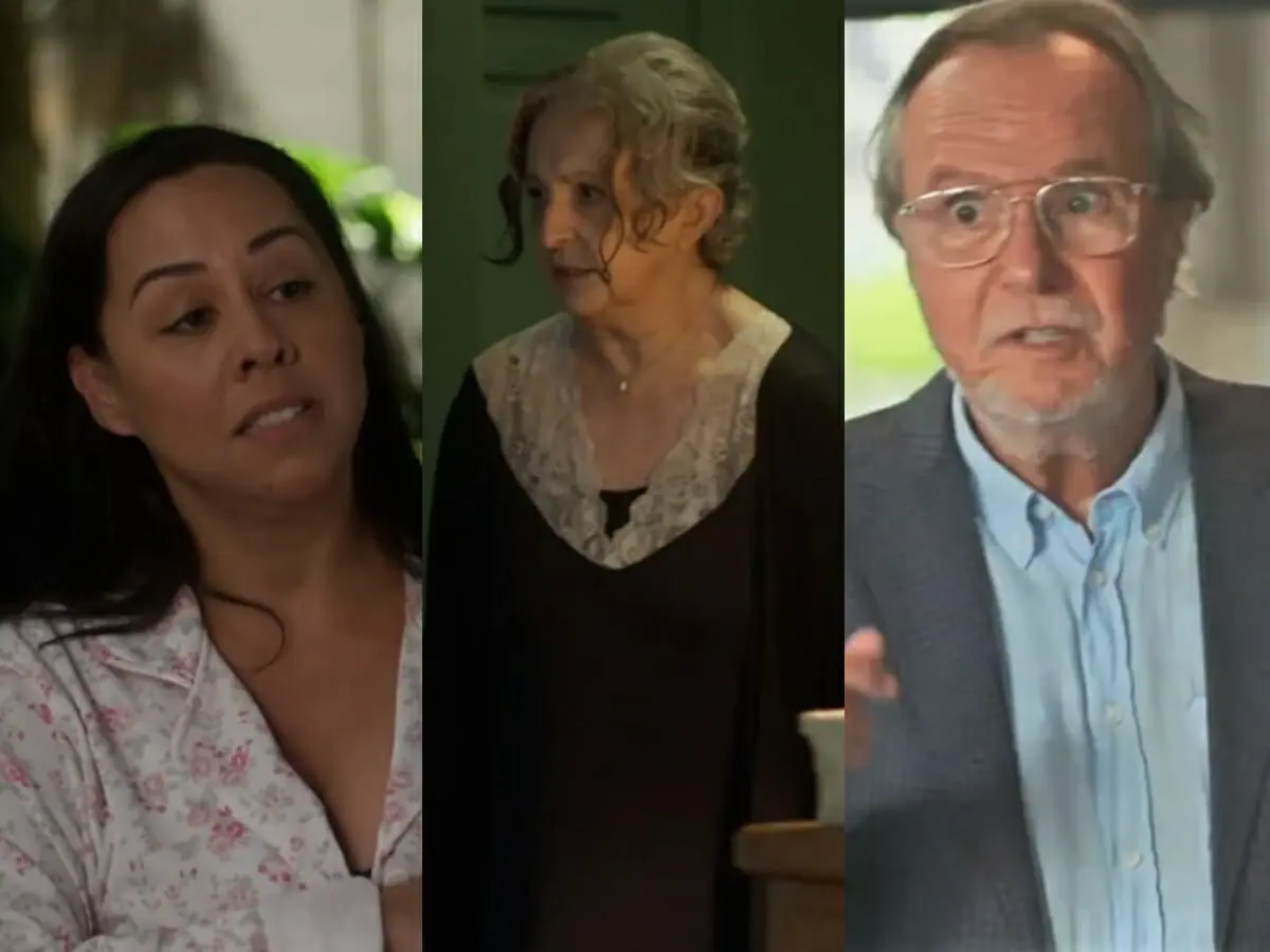 Deusa (Evelyn Castro), Celina (Ana Lucia Torre) e Daniel (Tato Gabus Mendes) de Quanto Mais Vida, Melhor!