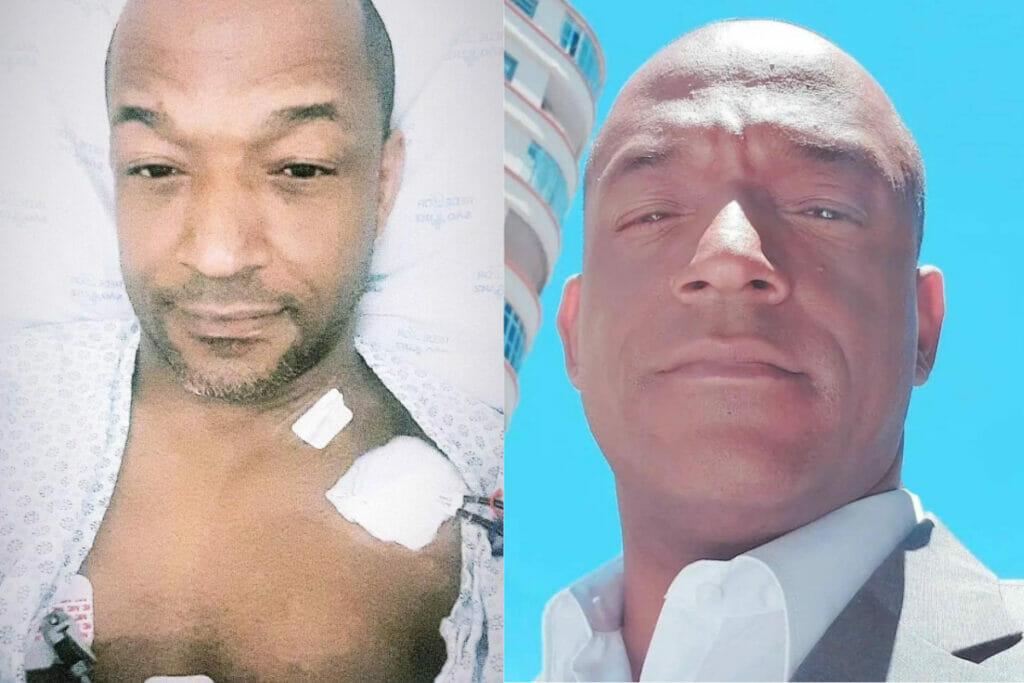 Eddie Coelho internado em 2021 e uma foto dele recente