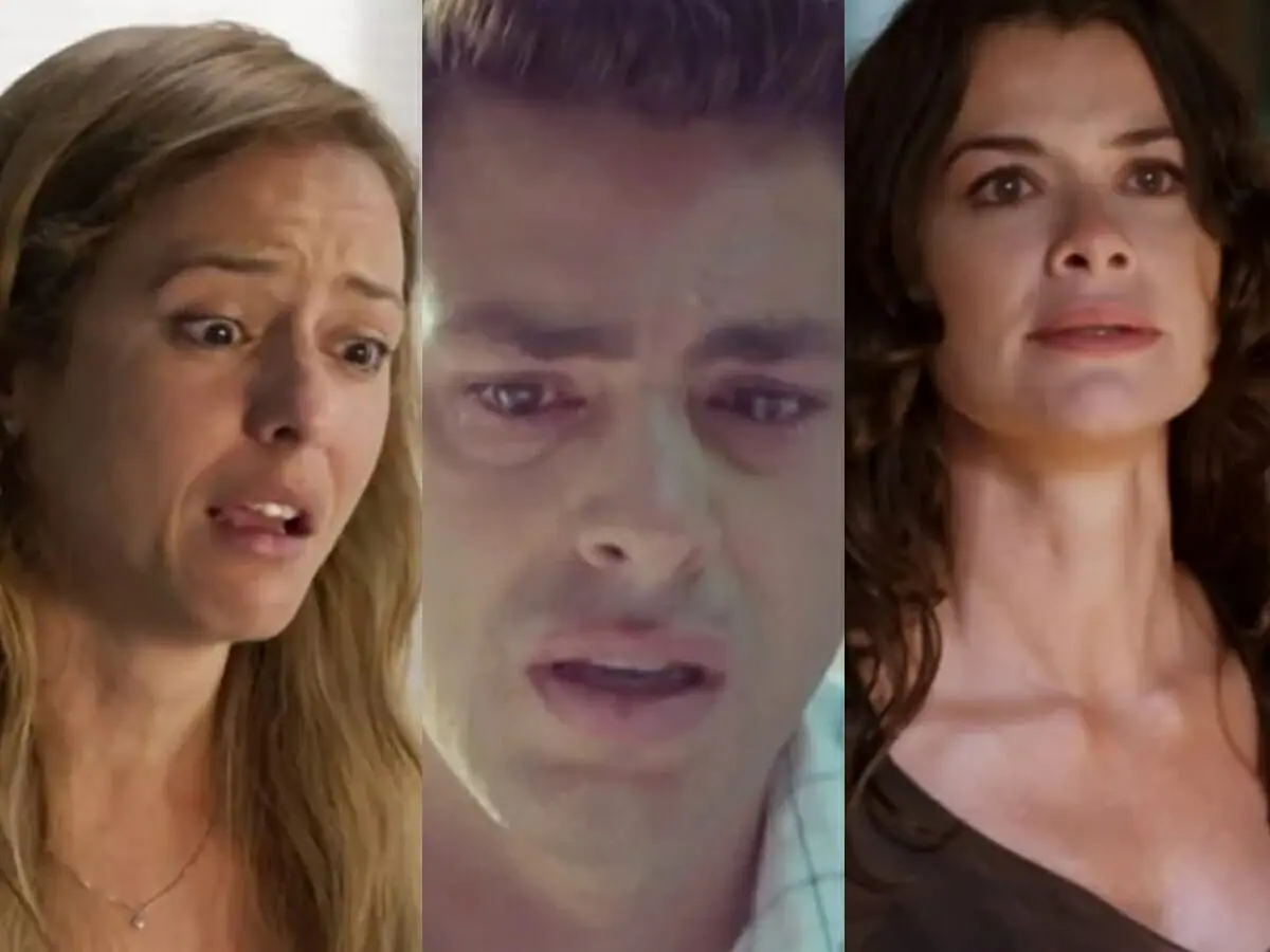 Érica (Fernanda de Freitas), Christian (Cauã Reymond) e Bárbara (Alinne Moraes) de Um Lugar ao Sol