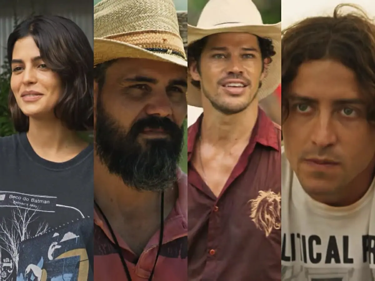 Guta (Júlia Dalavia), Alcides (Juliano Cazarré), Tadeu (José Loreto) e Jove (Jesuíta Barbosa) de Pantanal