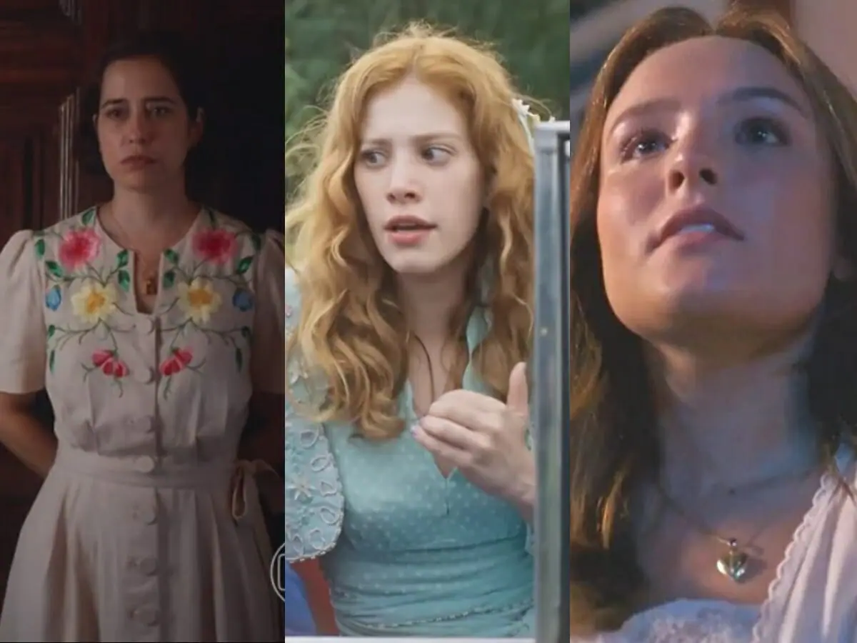Heloísa (Paloma Duarte), Arminda (Caroline Dallarosa) e Isadora (Larissa Manoela) de Além da Ilusão
