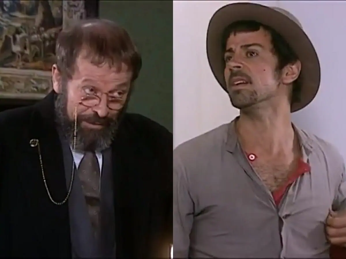 Joaquim (Carlos Vereza) e Januário (Taumaturgo Ferreira) de O Cravo e a Rosa