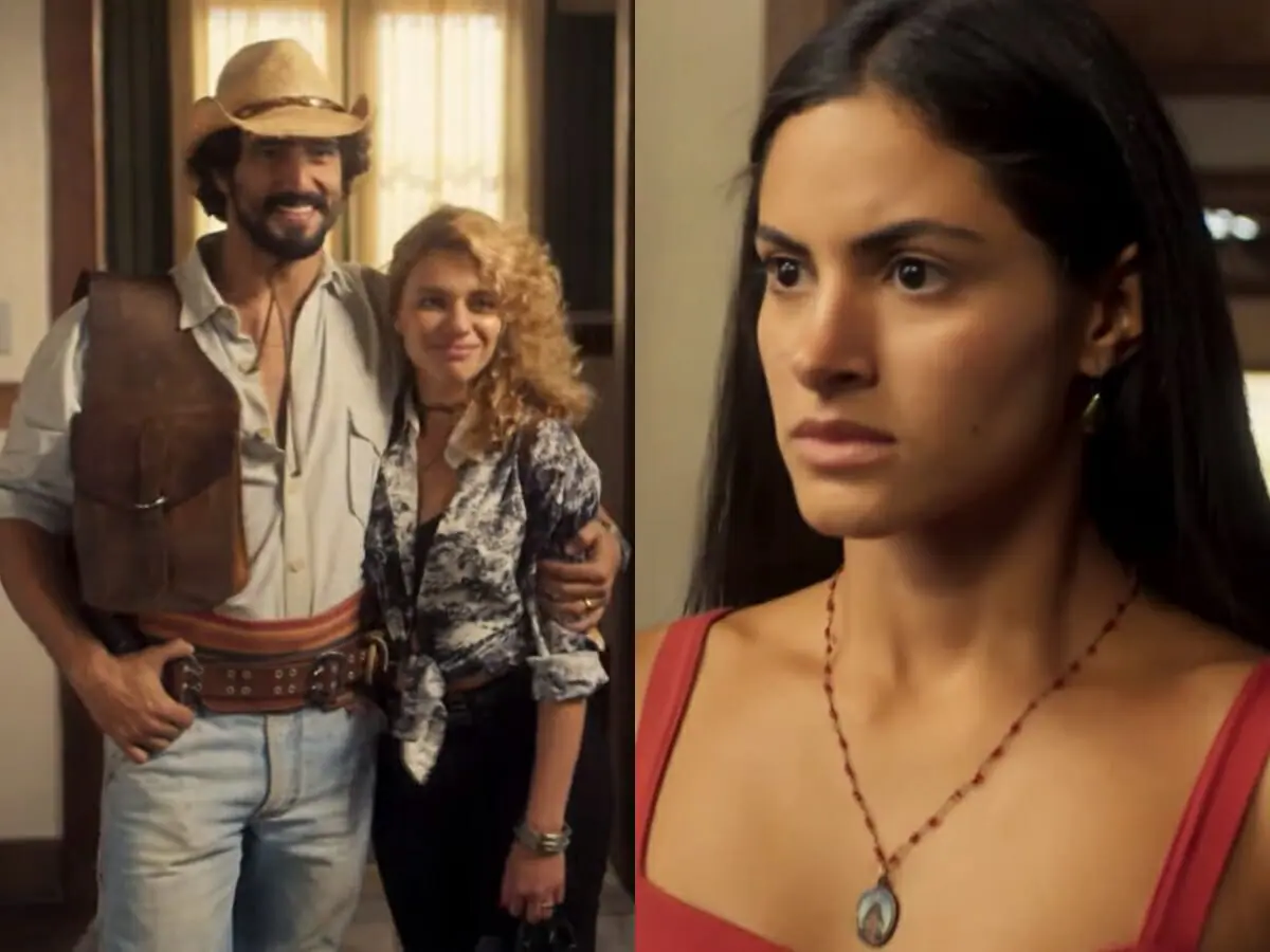 José Leôncio (Renato Góes) Madeleine (Bruna Linzmeyer) e Filó (Letícia Salles) de Pantanal