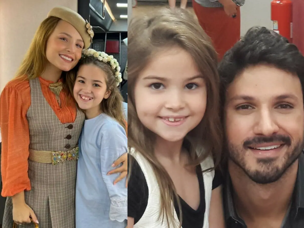 Larissa Manoela e Sofia Budke dividem o papel de Isadora em Além da Ilusão; ao lado, a atriz mirim com Murilo Cézar em 'Poliana'