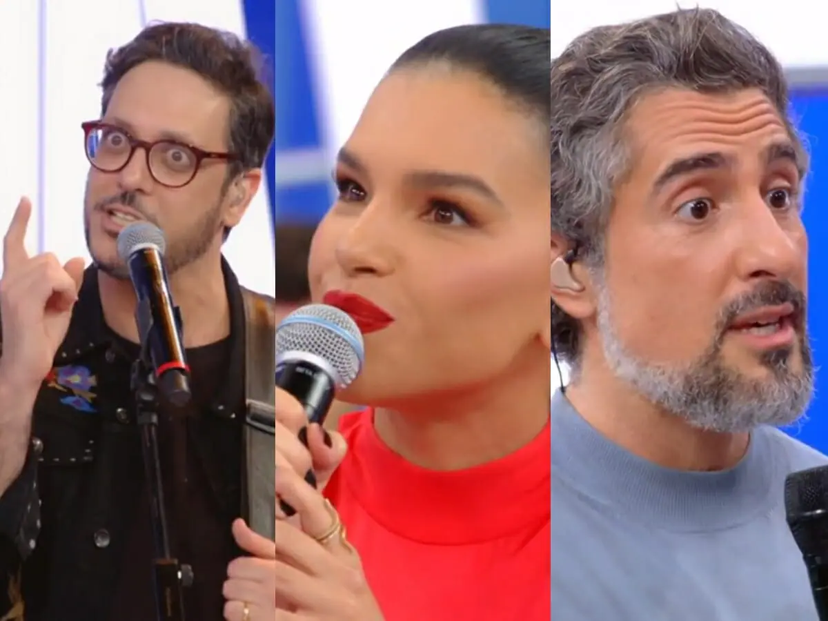 Lúcio Mauro Filho, Mariana Rios e Marcos Mion no Caldeirão