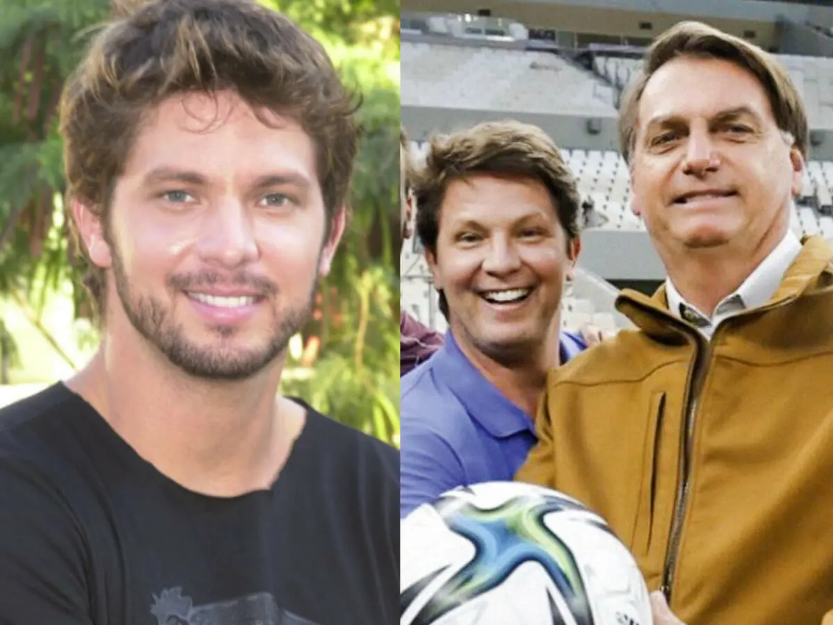 Mario Frias em O Beijo do Vampiro e, ao lado, com o presidente Jair Bolsonaro