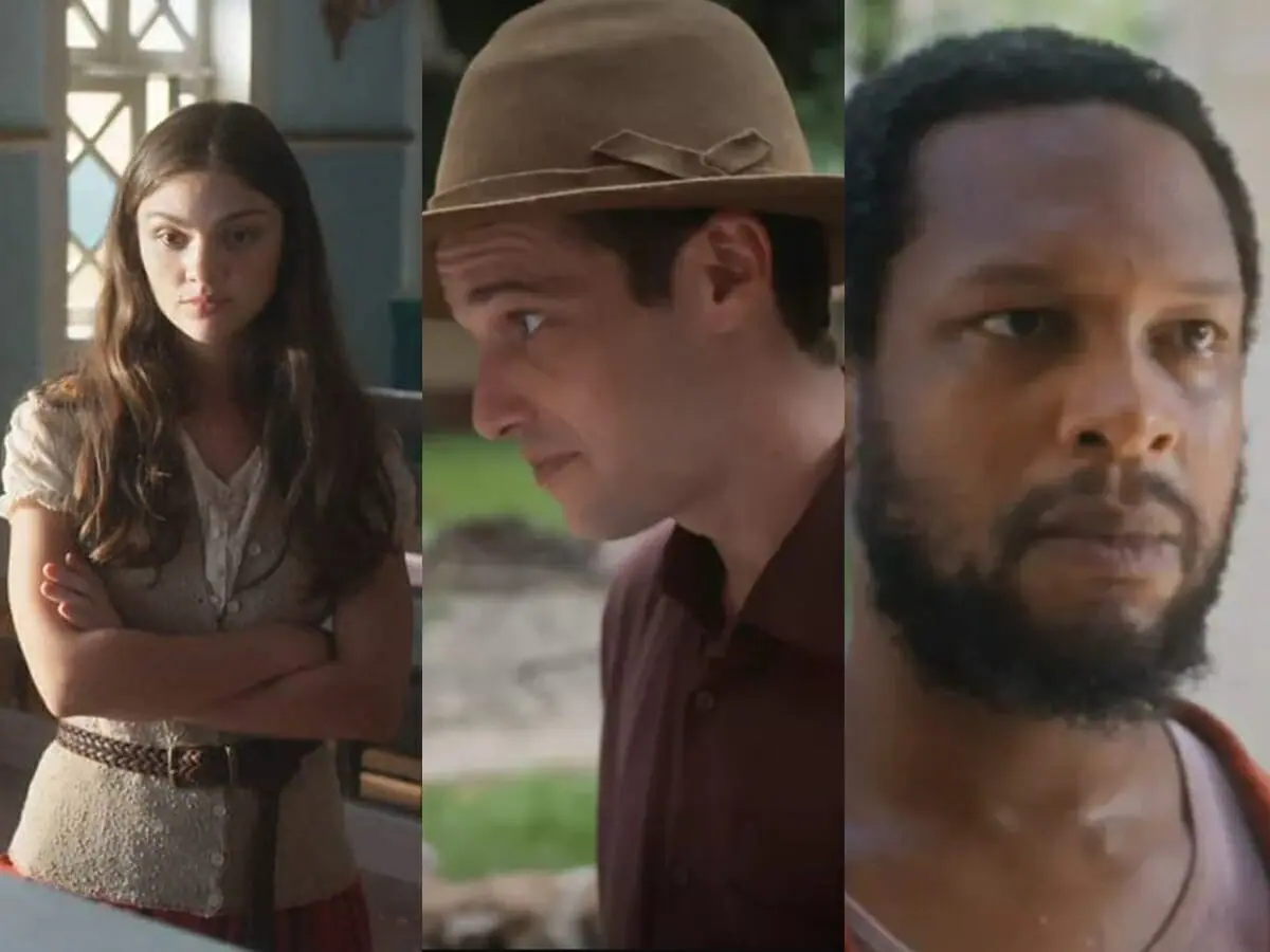 Olívia (Debora Ozório), Tenório (Jayme Matarazzo) e Onofre (Guilherme Silva) de Além da Ilusão