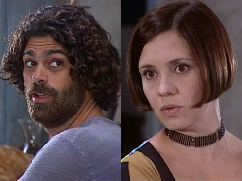 Petruchio (Eduardo Moscovis) e Catarina (Adriana Esteves) de O Cravo e a Rosa
