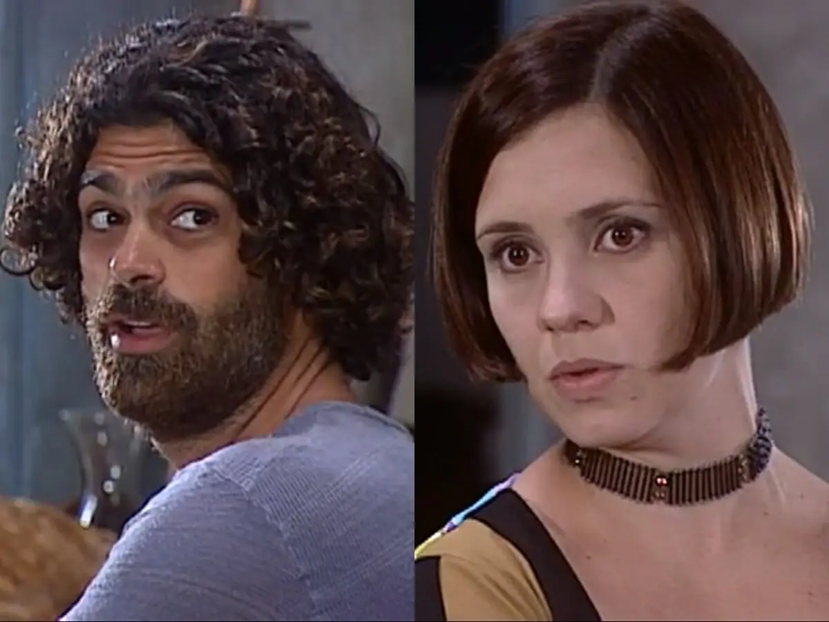 Petruchio (Eduardo Moscovis) e Catarina (Adriana Esteves) de O Cravo e a Rosa