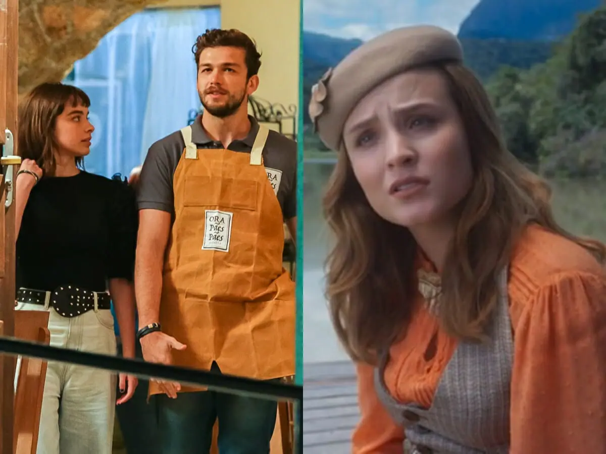 Raquel (Isabella Moreira) e Vinny (Vincenzo Richy) mecionam Mirela (Larissa Manoela), personagem extinta de Poliana Moça