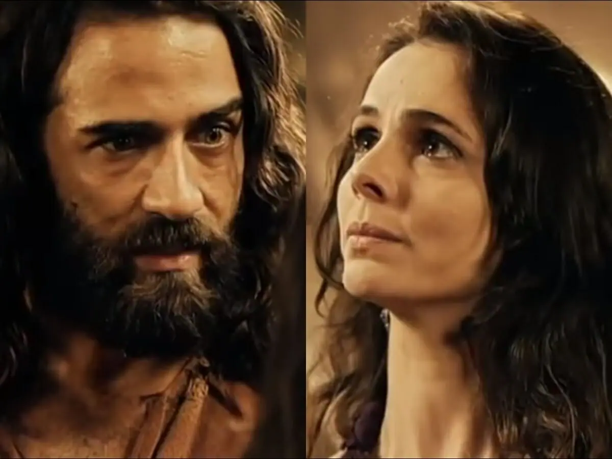 Salmon (Rafael Sardão) e Raabe (Miriam Freeland) de A Bíblia