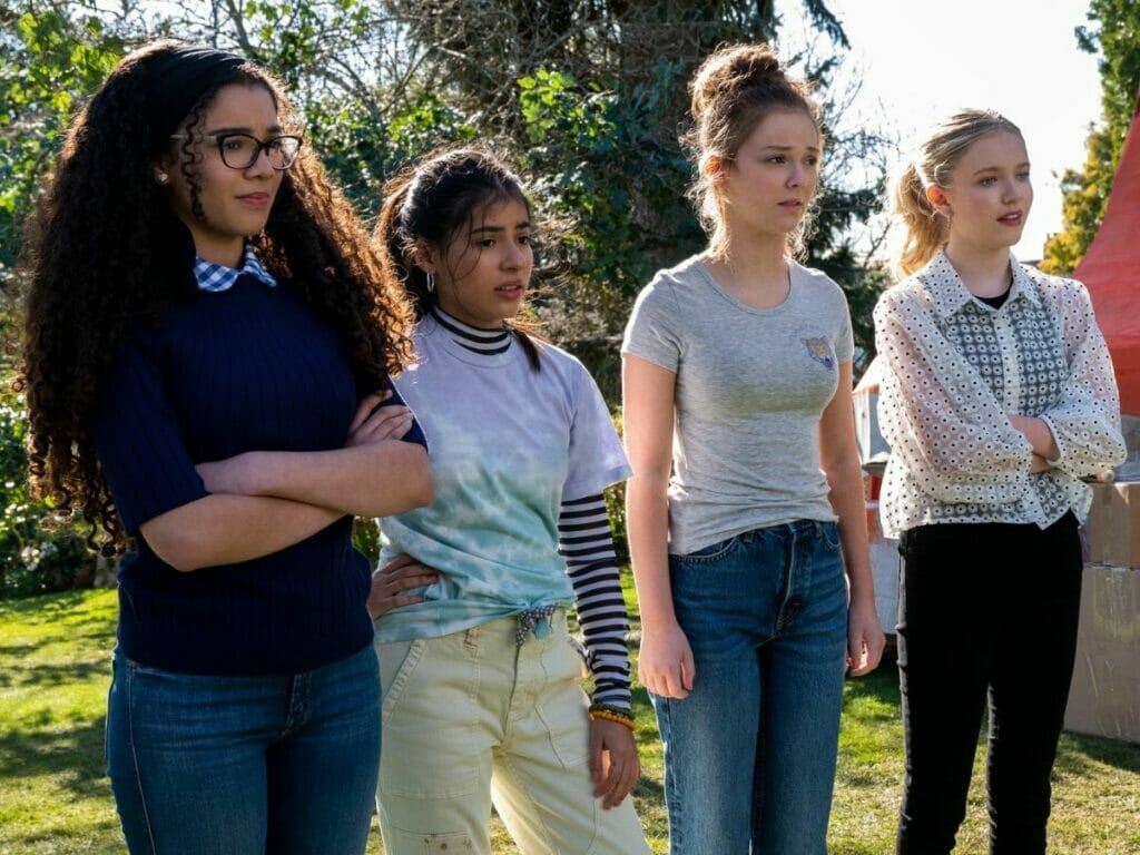 Elenco de O Clube das Babás: Malia Baker (à esq.), Kyndra Sanchez, Sophie Grace e Shay Rudolph 