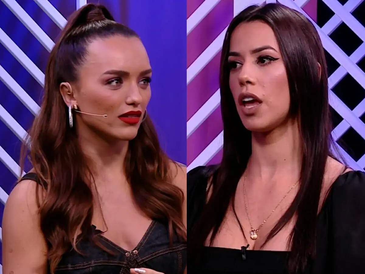 Rafa Kalimann e Larissa, quinta eliminada do BBB 22, no Bate-Papo BBB (Reprodução/Globo)