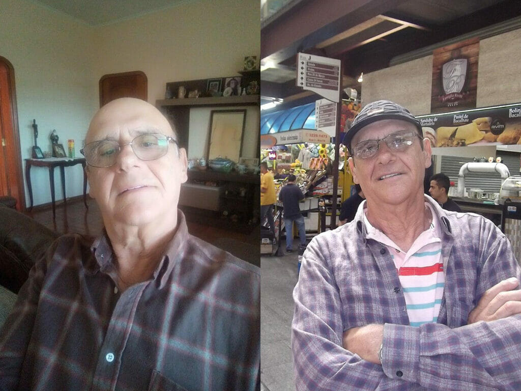 Jair Hermínio da Silva atualmente e em uma de suas viagens a São Paulo