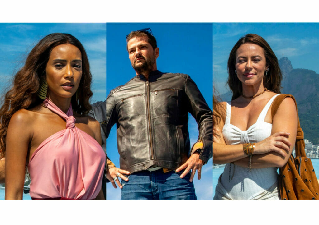Moa (Marcelo Serrado), Pat (Paolla Oliveira) e Clarice (Taís Araújo) de Cara e Coragem