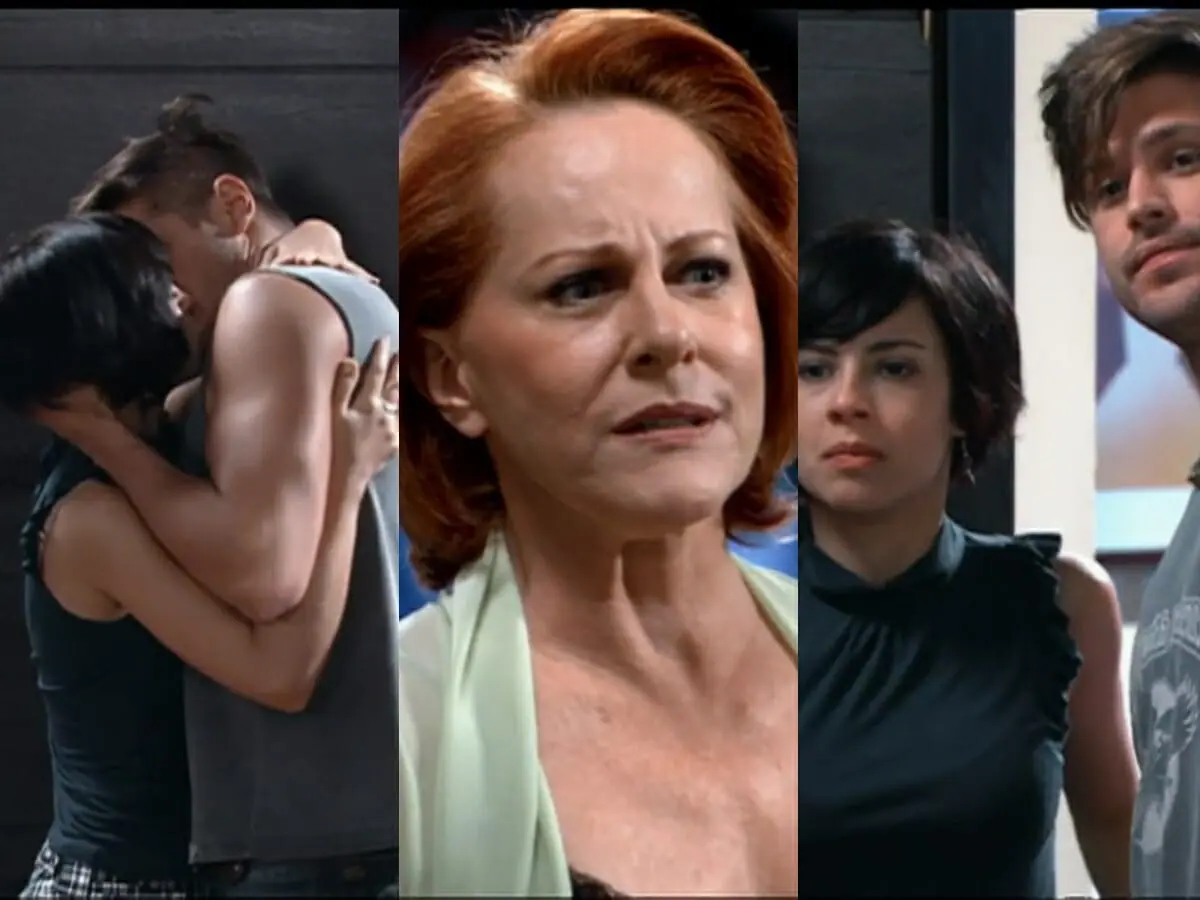 Beatriz (Andréia Horta), Antônio (Dado Dolabella) e Vilma (Lucinha Lins) de Chamas da Vida