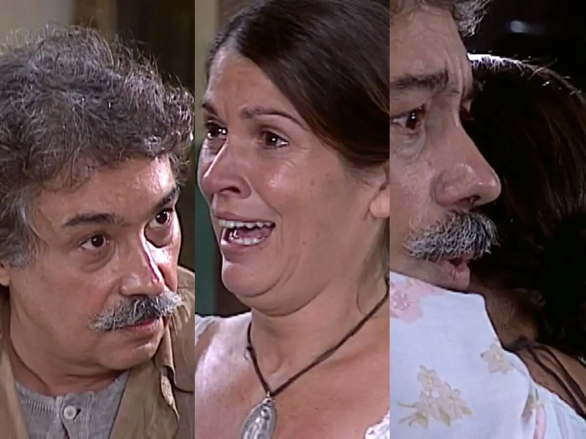 Calixto (Pedro Paulo Rangel) e Joana (Tássia Camargo) de O Cravo e a Rosa