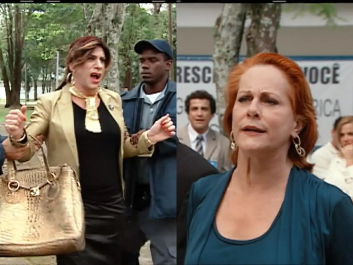 Docinho (Roberto Bomtempo) e Vilma (Lucinha Lins) de Chamas da Vida