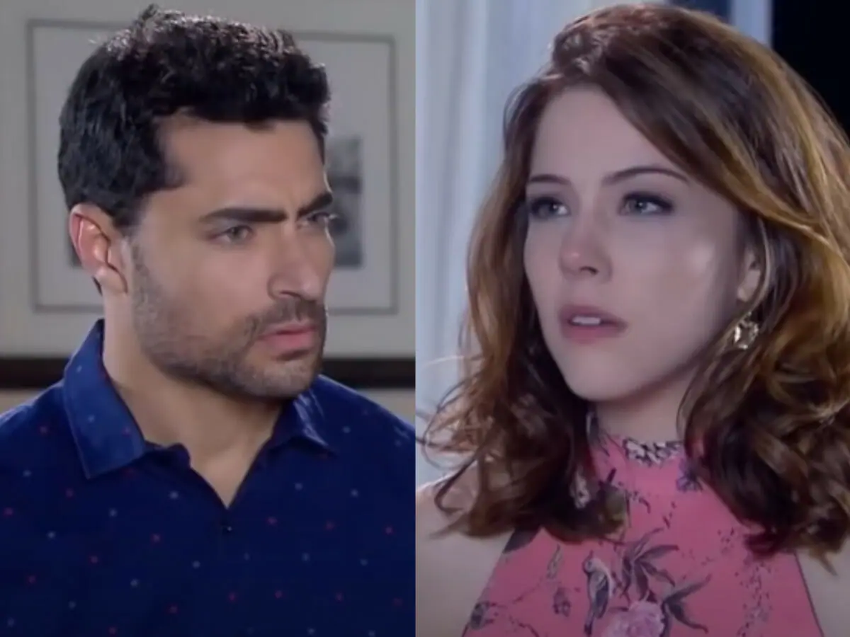 Gustavo (Carlo Porto) discute com Cecília (Bia Arantes) em Carinha de Anjo